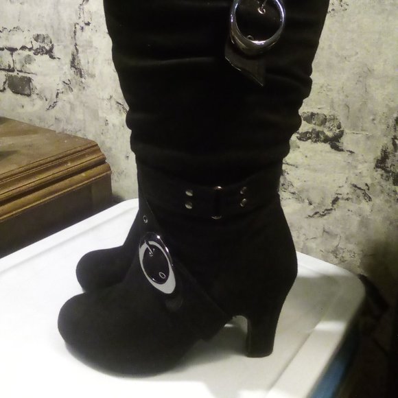 Trends Up Collection Suede Heeled Slouch Boots - Picture 1 of 6